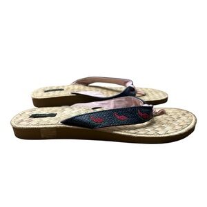 🌺J. CREW Watermelon Accents Woven Bamboo Flip Flops Size 9 -- SUPER FUN !!!!!🌺